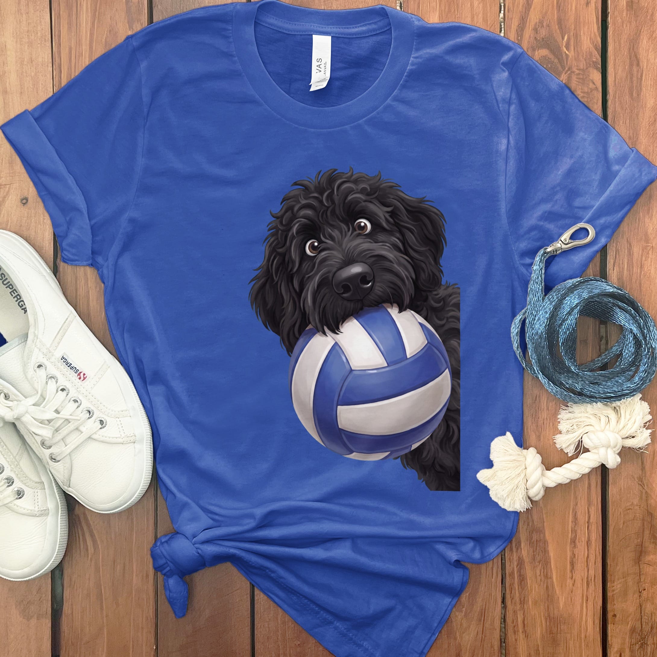 Black Goldendoodle Volleyball T-Shirt in True Royal / S by Puppy Jo