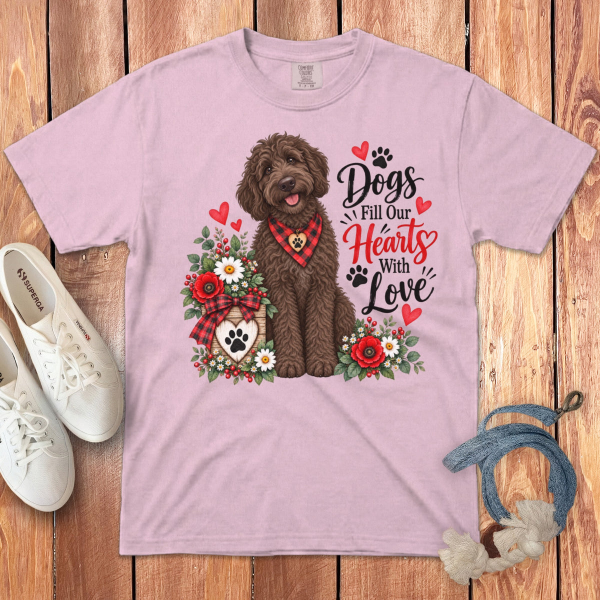 Chocolate Goldendoodle Hearts Love Signature T-Shirt