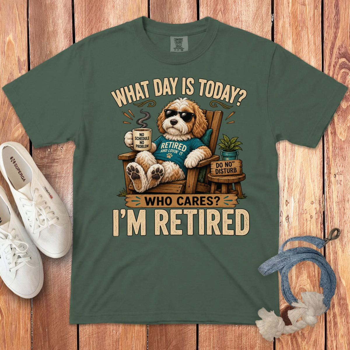 I'm Retired Parti Goldendoodle Signature T-Shirt in Blue Spruce / S by Puppy Jo