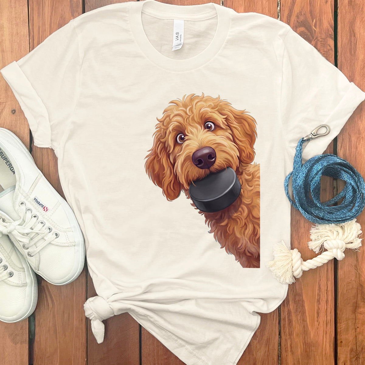 Apricot Goldendoodle Hockey Puck T-Shirt in Natural / S by Puppy Jo