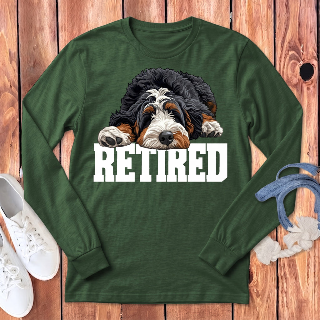 Retired Sleeping Bernedoodle Long Sleeve T-Shirt in Heather Forest / S by Puppy Jo