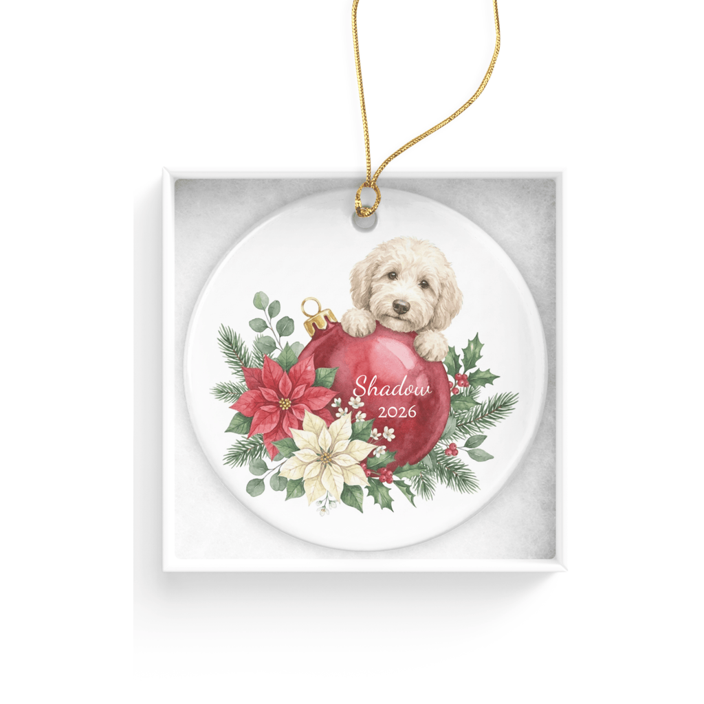 First Christmas Cream Goldendoodle Ornament in by AnywherePOD