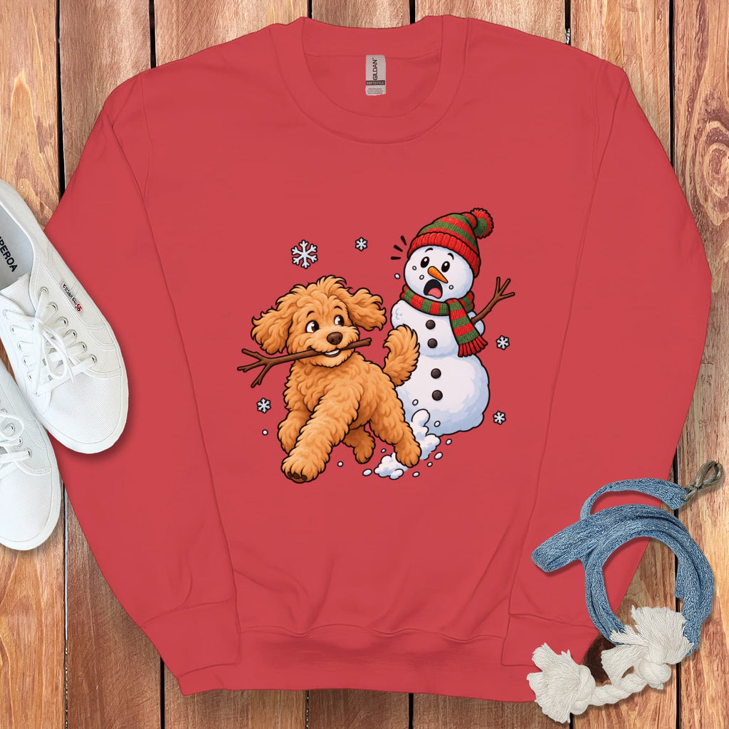 Golden Goldendoodle Snowman Sweatshirt in Red / S by Puppy Jo