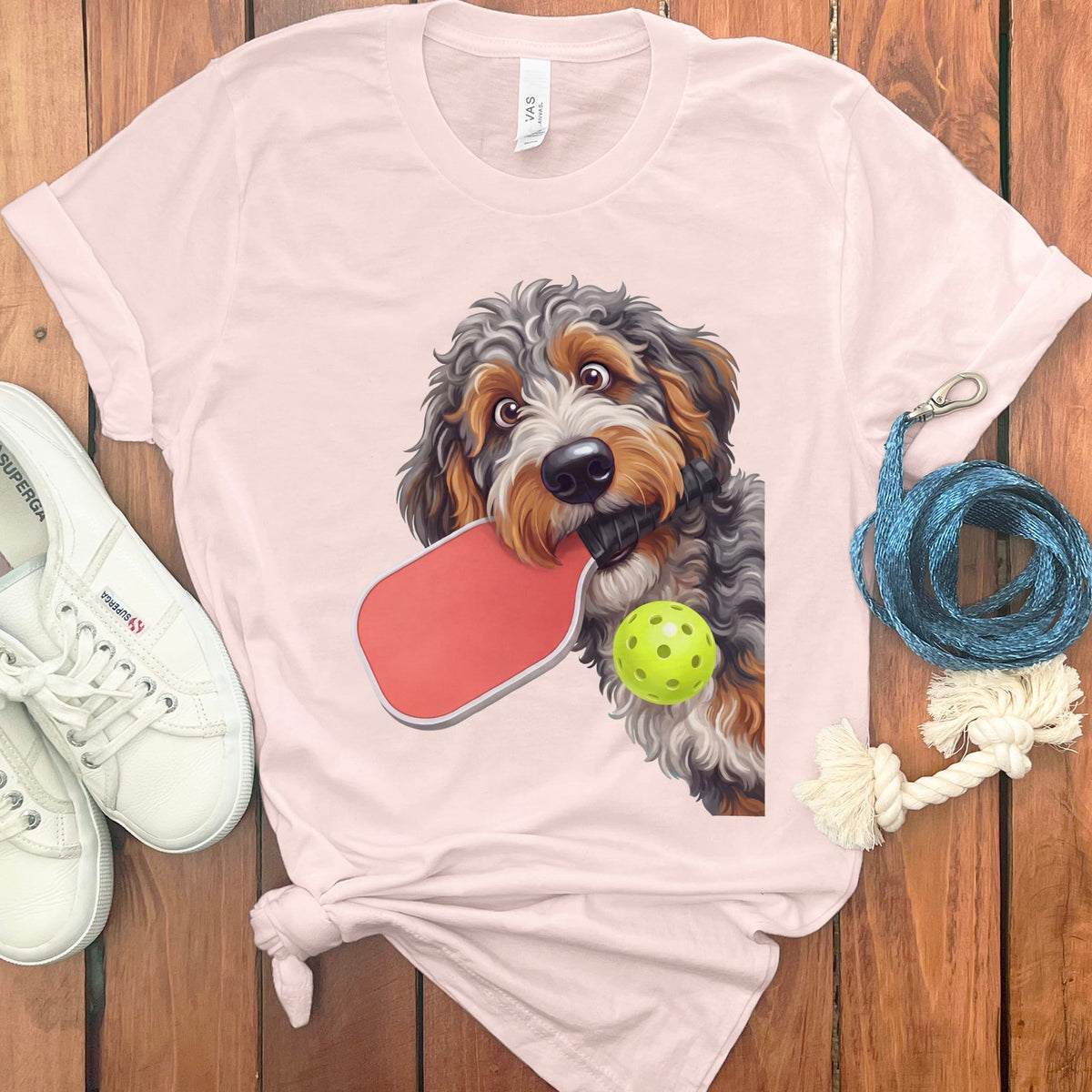 Aussiedoodle Pickleball T-Shirt in Soft Pink / S by Puppy Jo