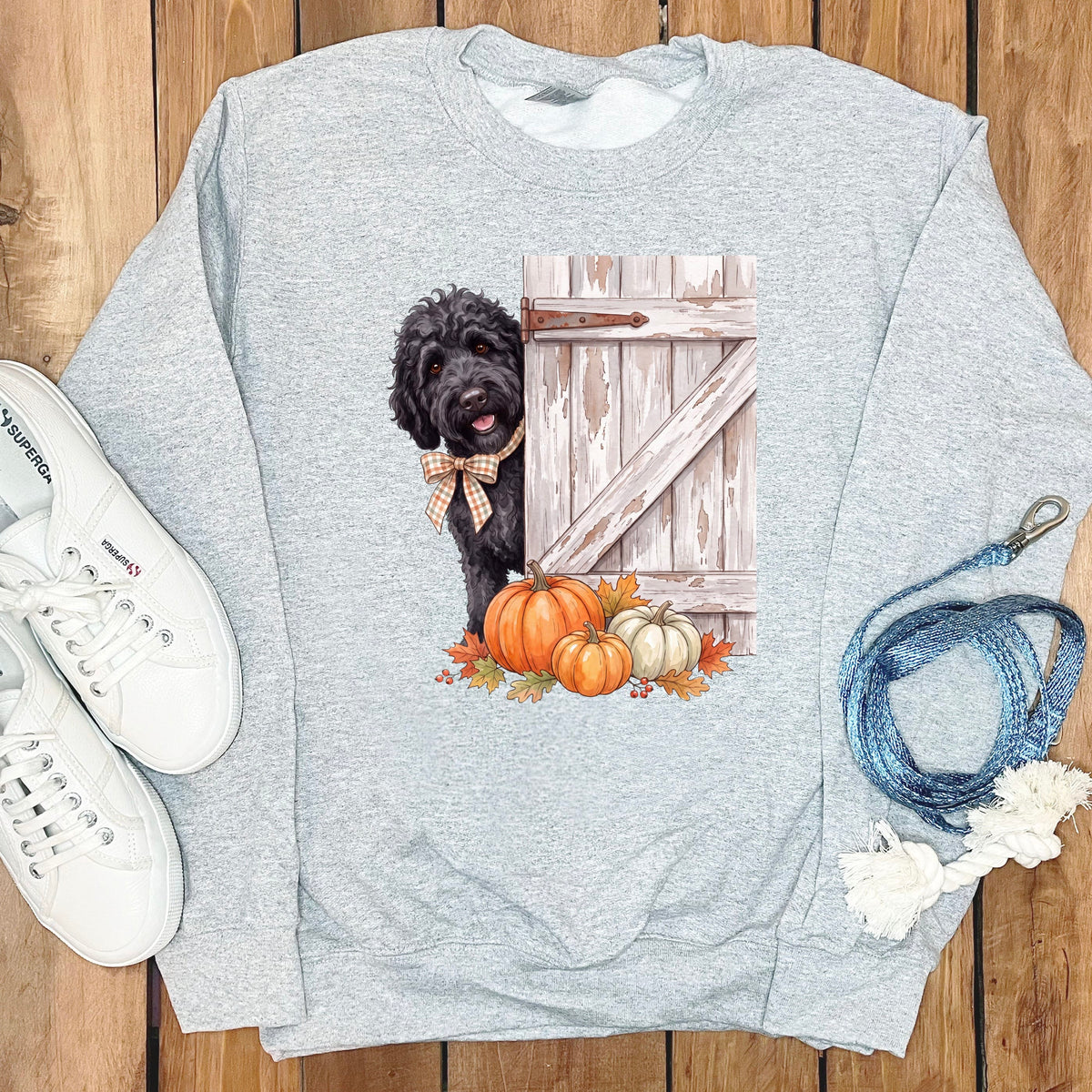 Black Goldendoodle Barn Peeking Sweatshirt in Sport Grey / S by Puppy Jo