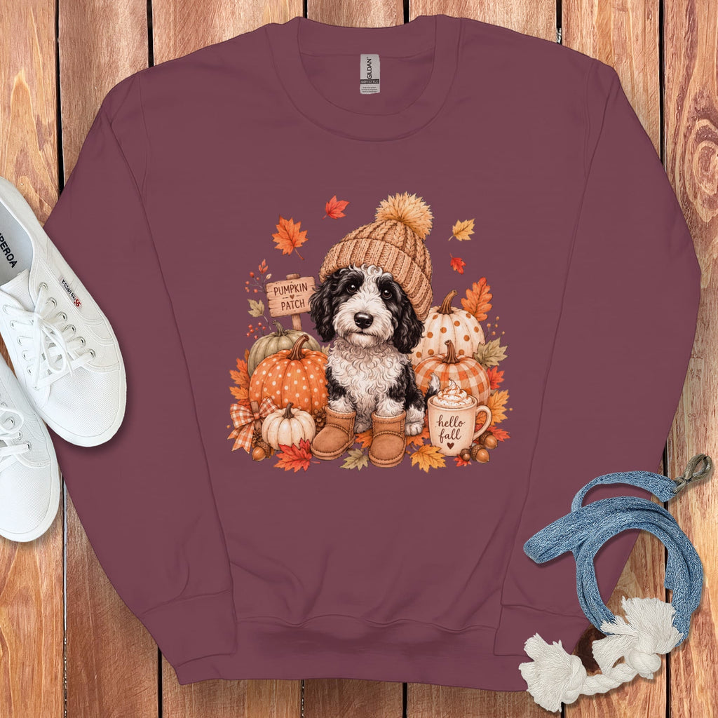 Sheepadoodle Pumpkin Patch Sweatshirt in Maroon / S by Puppy Jo