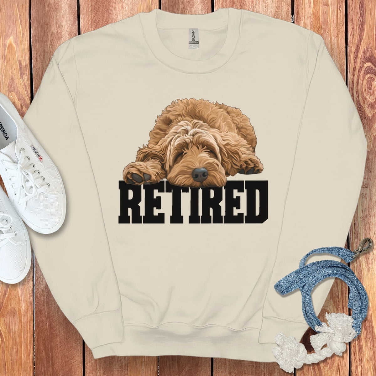 Retired Sleeping Apricot Goldendoodle Sweatshirt in Sand / S by Puppy Jo