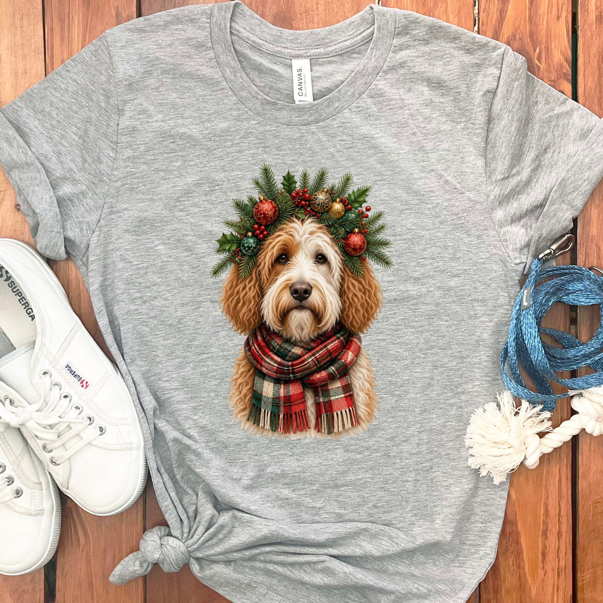 Parti Goldendoodle Holiday Crown T-Shirt in Athletic Heather / S by Puppy Jo