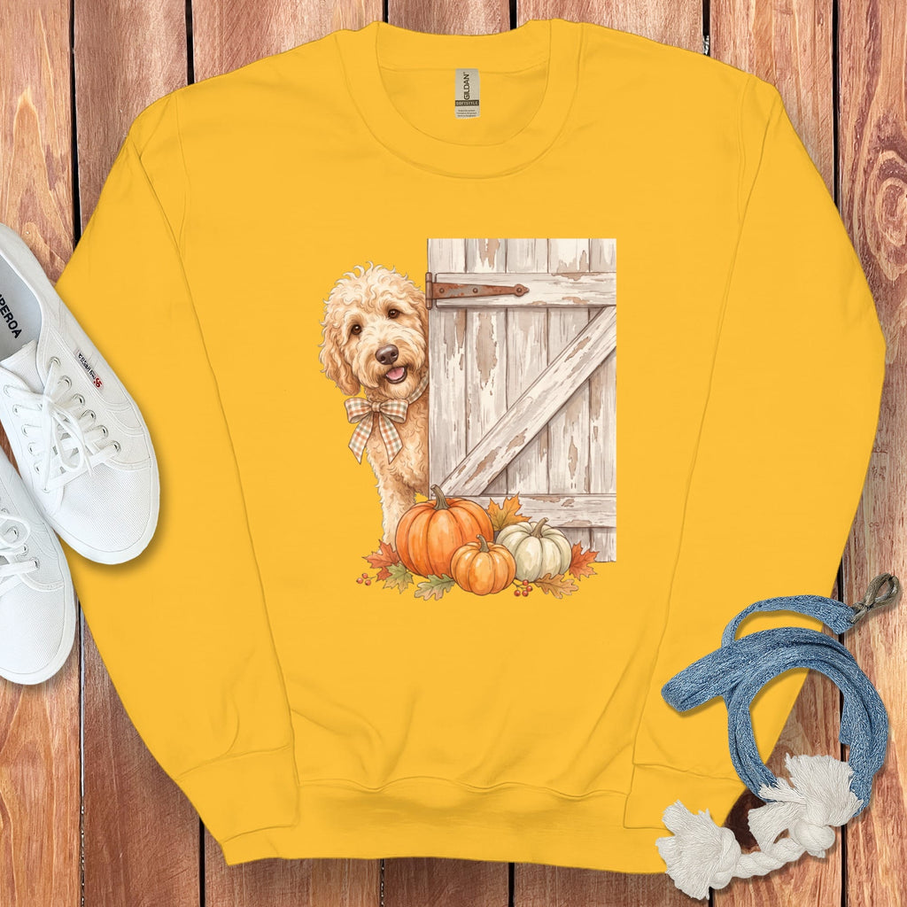 Cream Goldendoodle Barn Peeking Sweatshirt in Gold / S by Puppy Jo