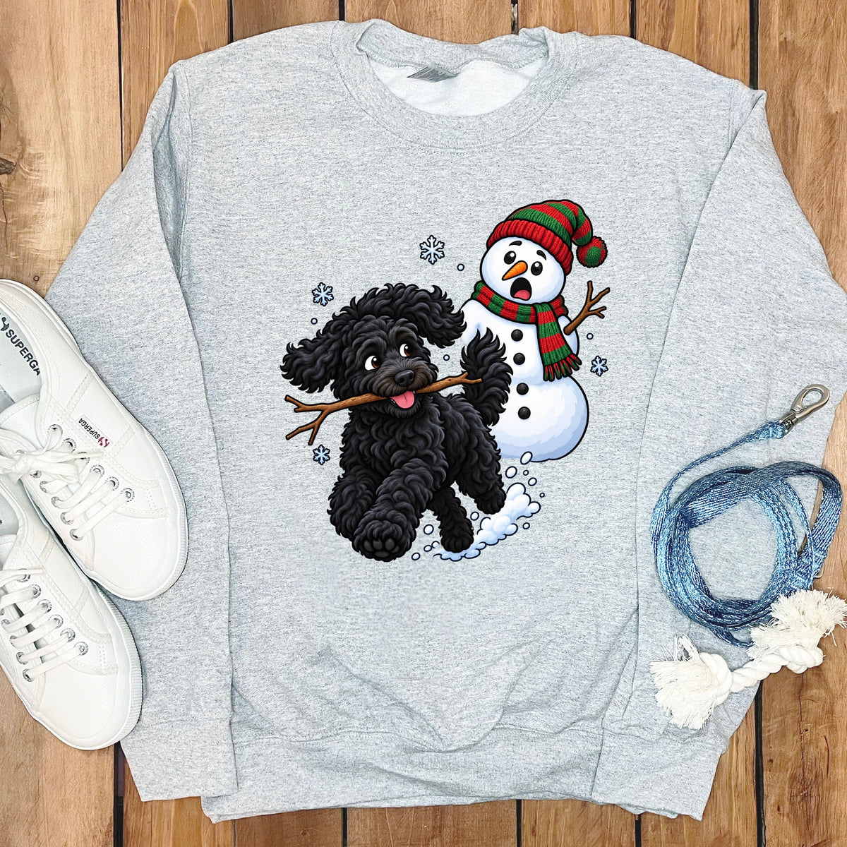 Black Goldendoodle Snowman Sweatshirt in Sport Grey / S by Puppy Jo
