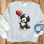 Adorable Puppy with Red Heart Balloon Sweatshirt