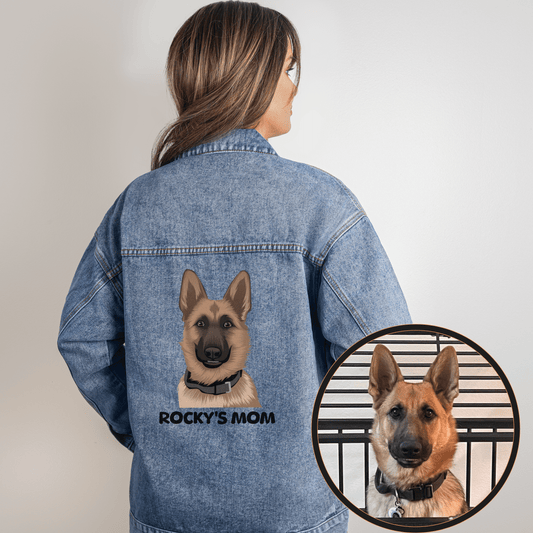 Women's Oversized Custom Pet Portrait Denim Jacket