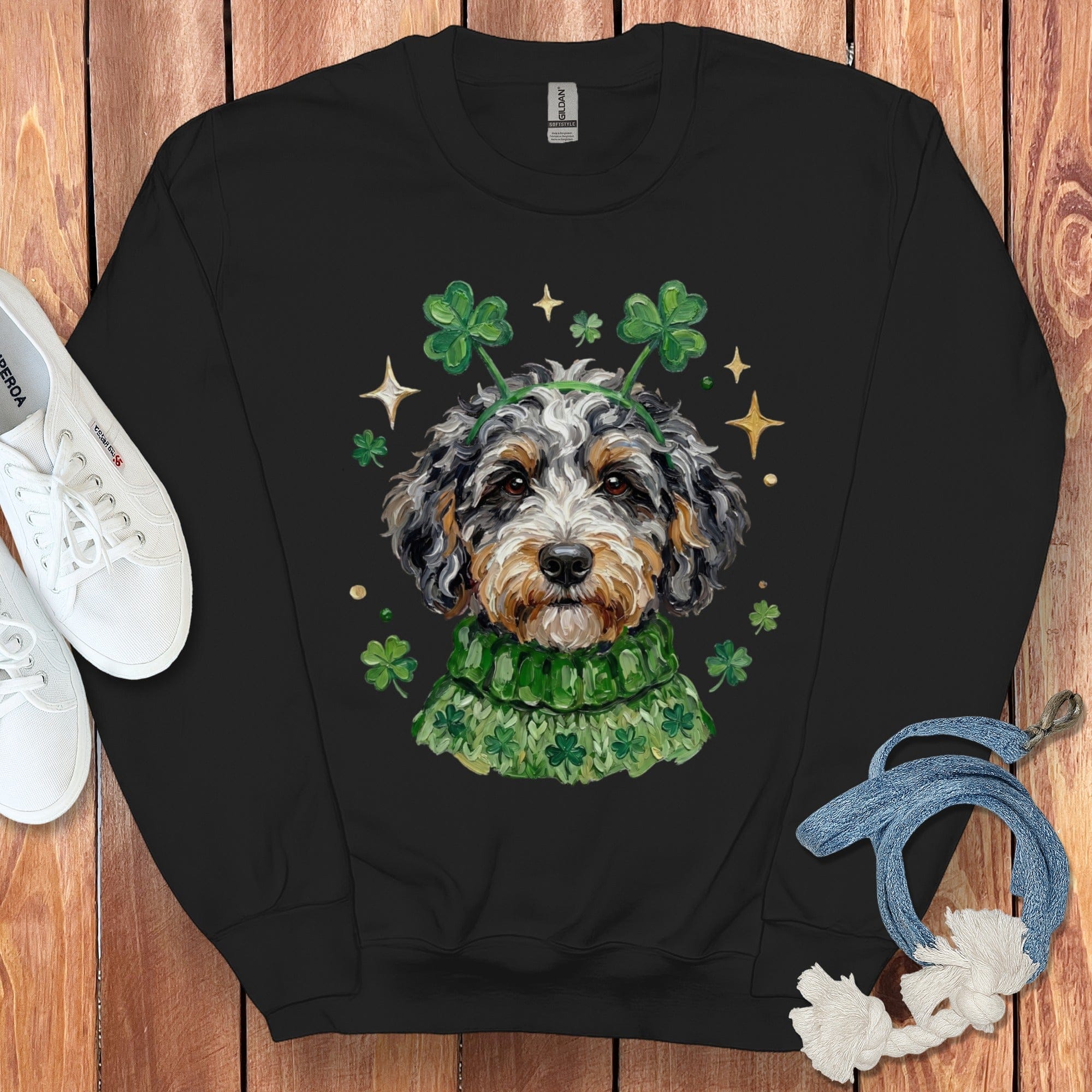 St. Patrick's Day Dog Sweatshirt with Shamrocks Design