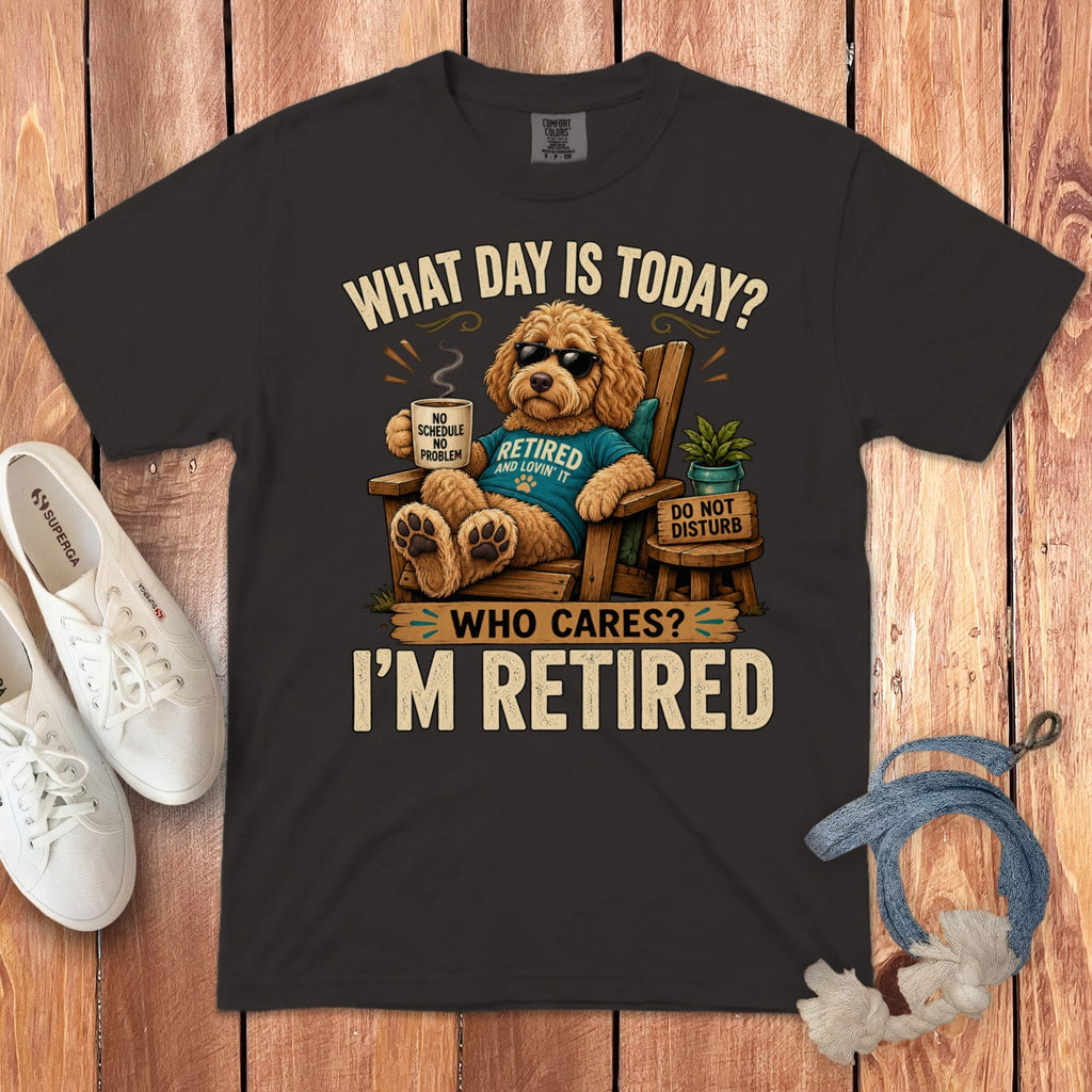 I'm Retired Apricot Goldendoodle Signature T-Shirt in Graphite / S by Puppy Jo