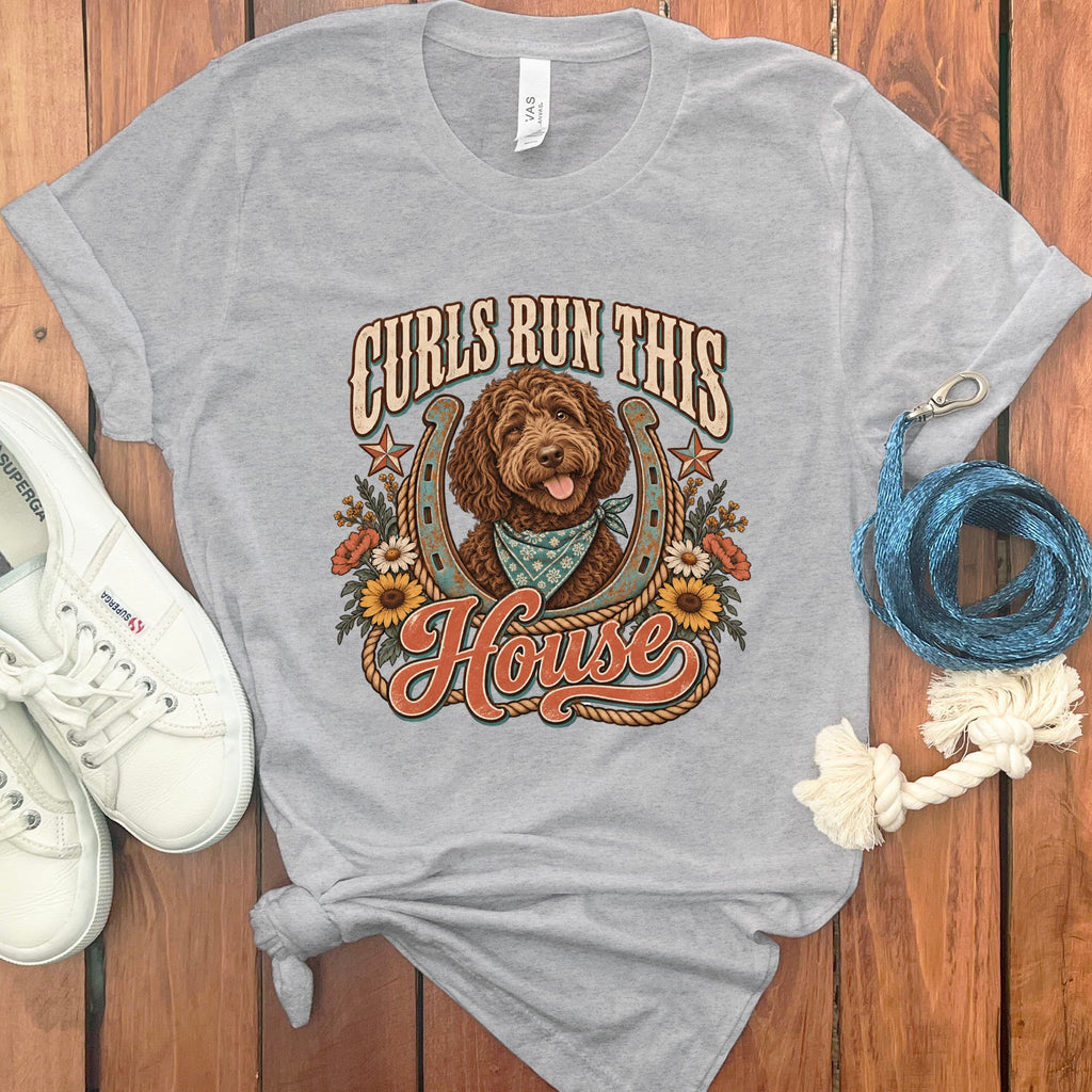 Curls House Doodle T-Shirt in Athletic Heather / S by Puppy Jo