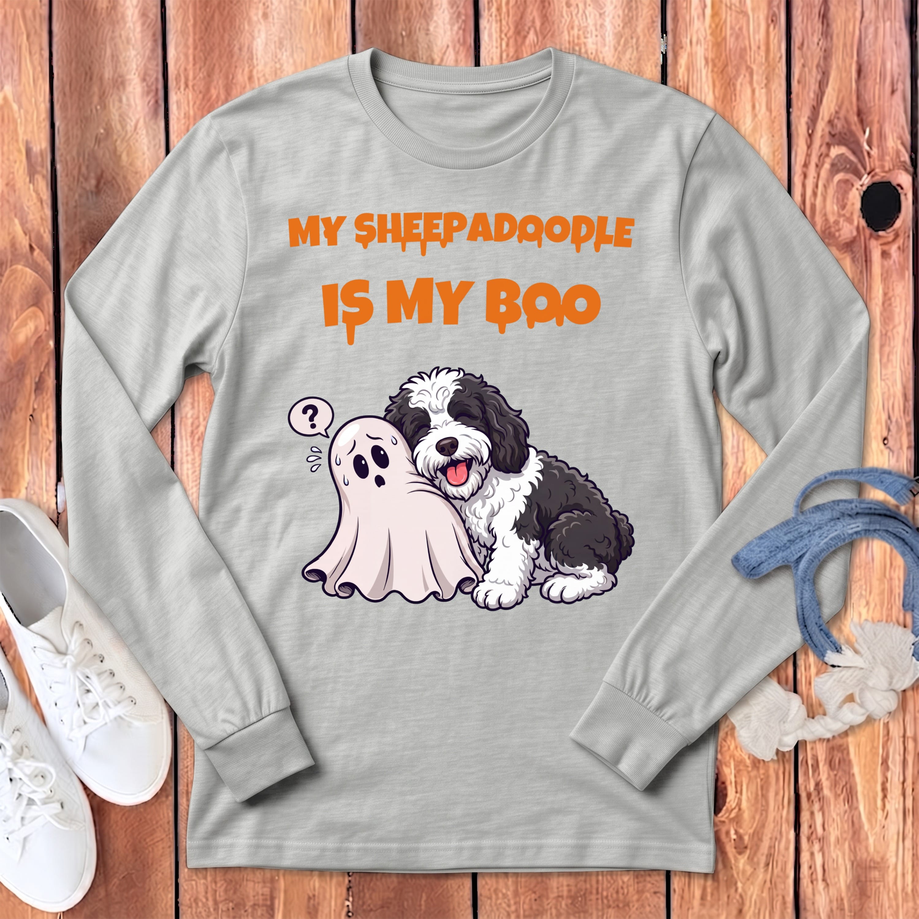 Sheepadoodle My Boo Long Sleeve T-Shirt in Athletic Heather / S by Puppy Jo