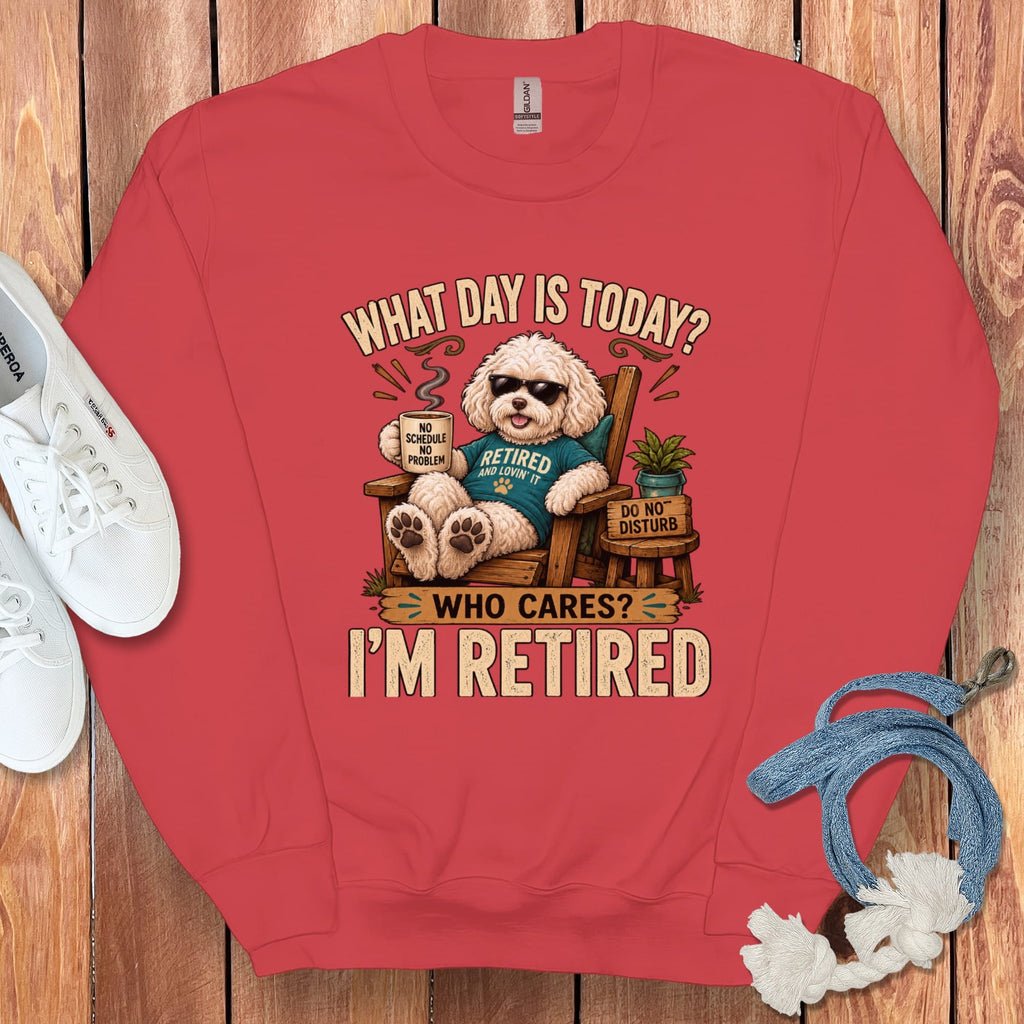 I'm Retired Maltipoo Sweatshirt in Red / S by Puppy Jo
