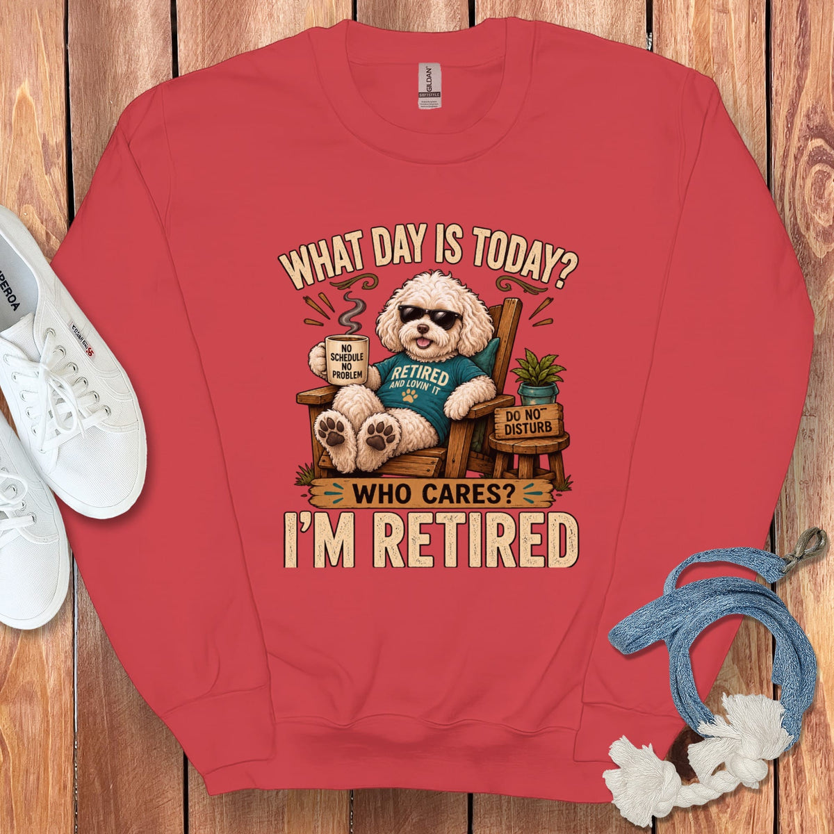 I'm Retired Maltipoo Sweatshirt in Red / S by Puppy Jo