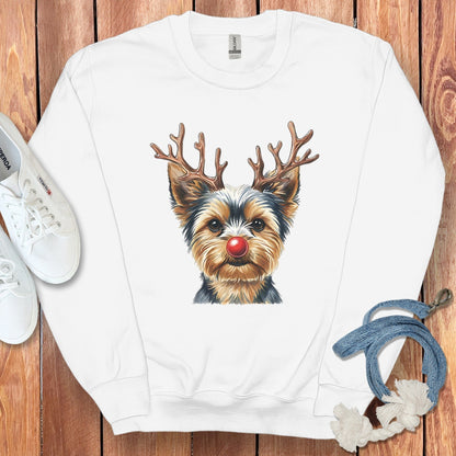 Festive Yorkie with Reindeer Antlers Sweatshirt