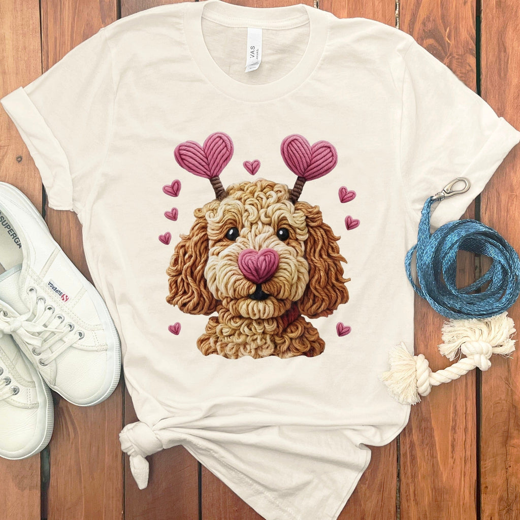 Cute Dog with Heart Antlers and Hearts Graphic Tee