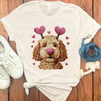 Cute Dog with Heart Antlers and Hearts Graphic Tee