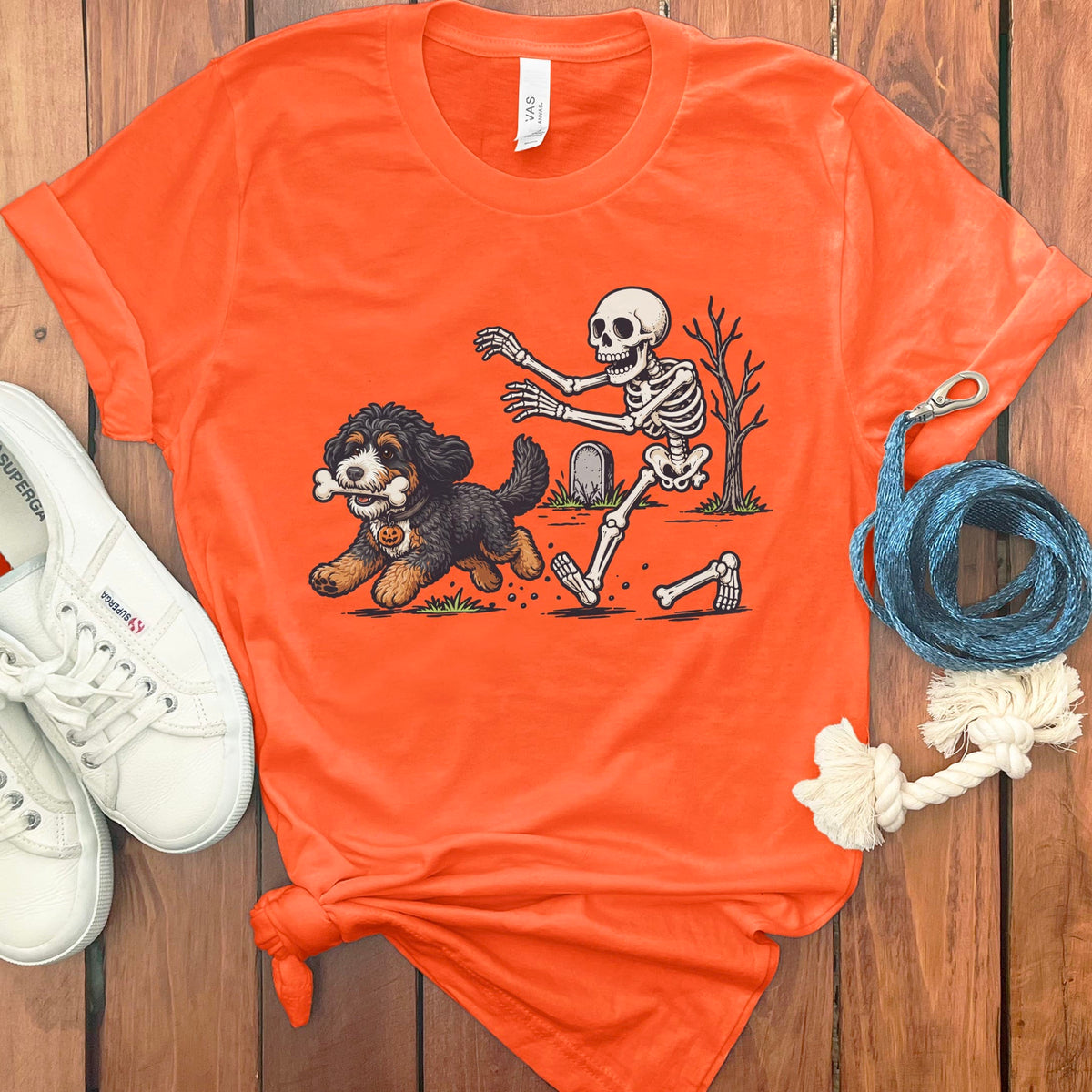 Bernedoodle Bone Thief T-Shirt in Orange / S by Puppy Jo