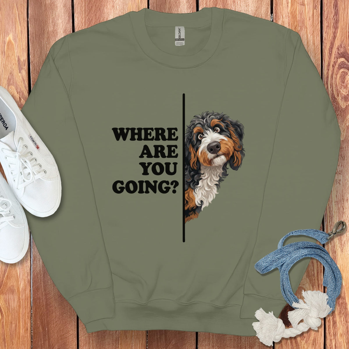 Where Going Bernedoodle Sweatshirt in Military Green / S by Puppy Jo
