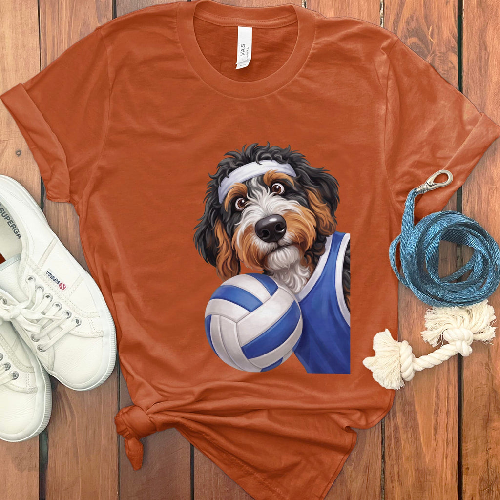 Bernedoodle Volleyball Player T-Shirt in Autumn / S by Puppy Jo