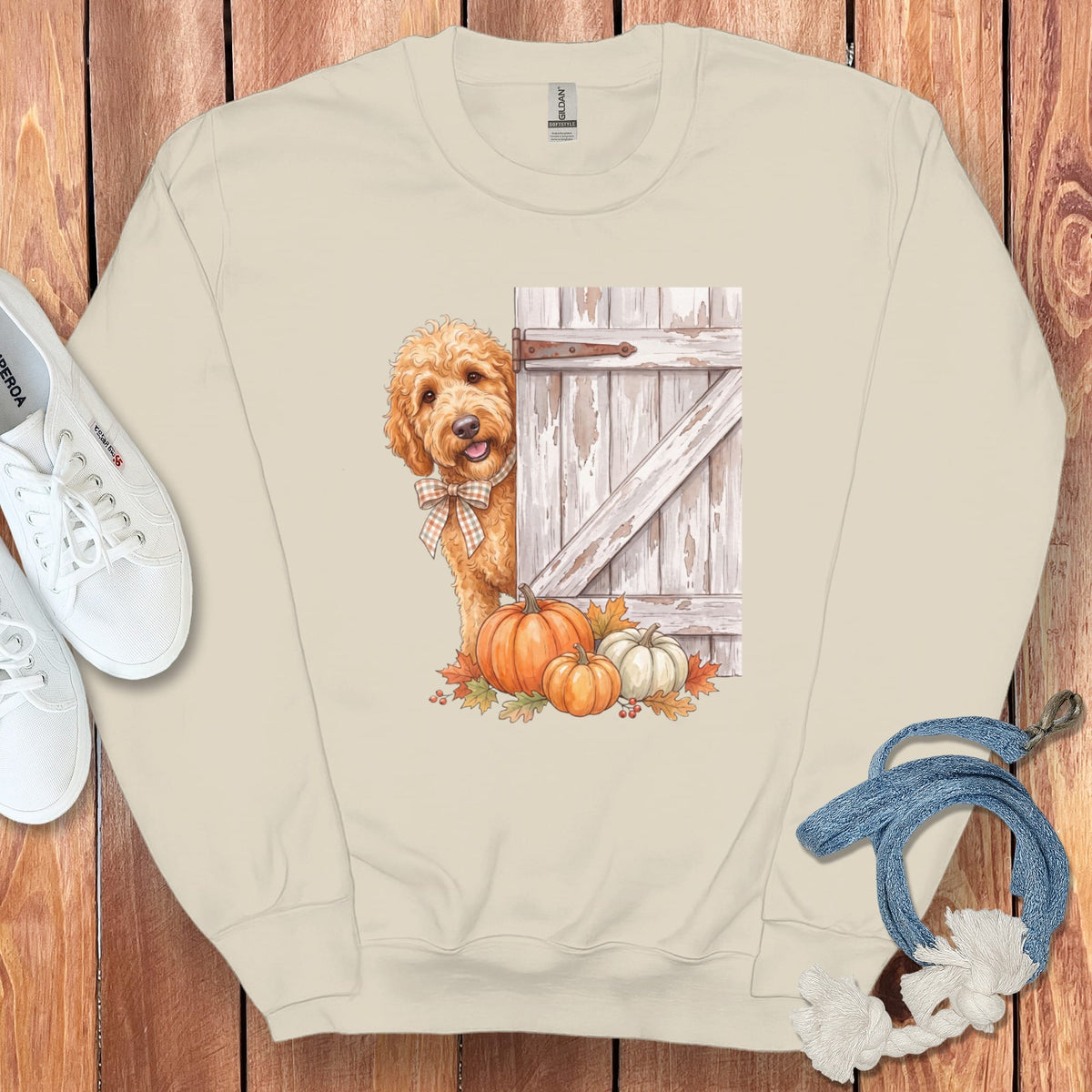 Golden Goldendoodle Barn Peeking Sweatshirt in Sand / S by Puppy Jo