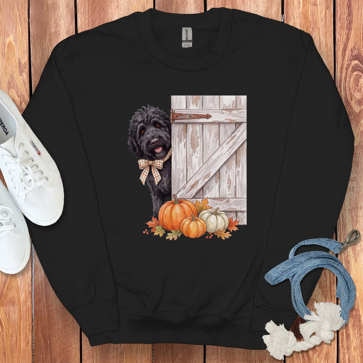 Black Goldendoodle Barn Peeking Sweatshirt in Black / S by Puppy Jo