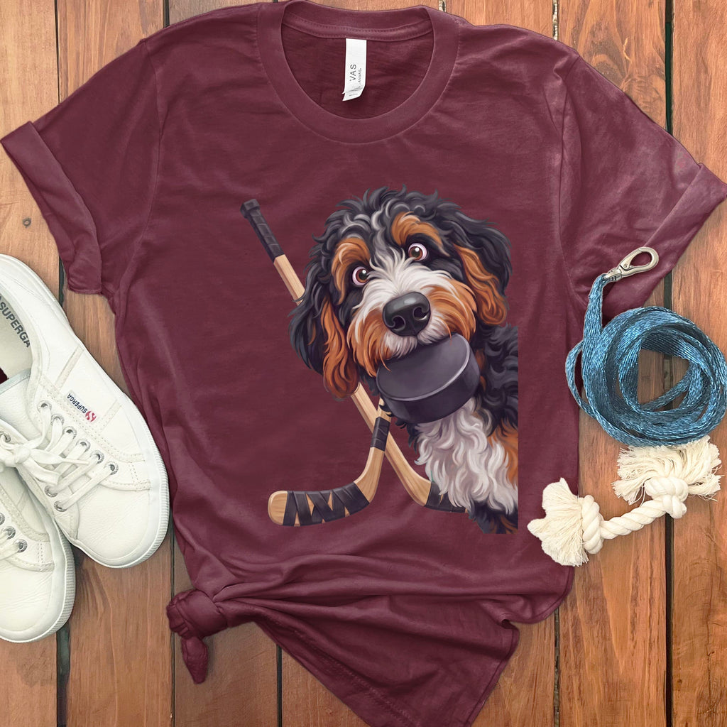 Bernedoodle Hockey T-Shirt in Maroon / S by Puppy Jo