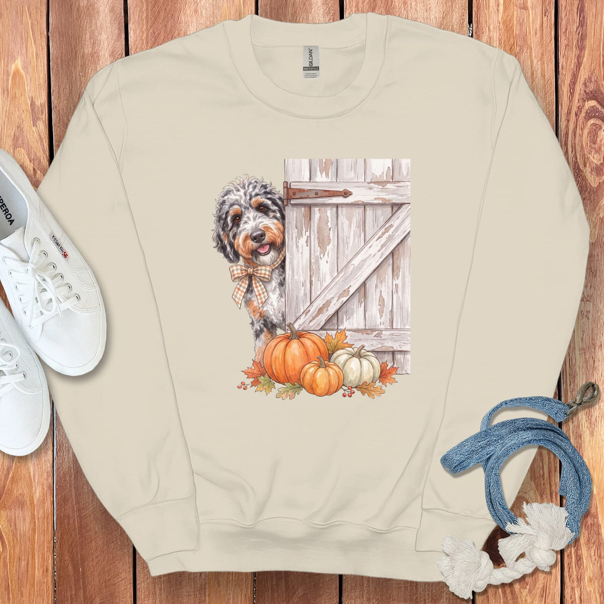 Aussiedoodle Barn Peeking Sweatshirt in Sand / S by Puppy Jo