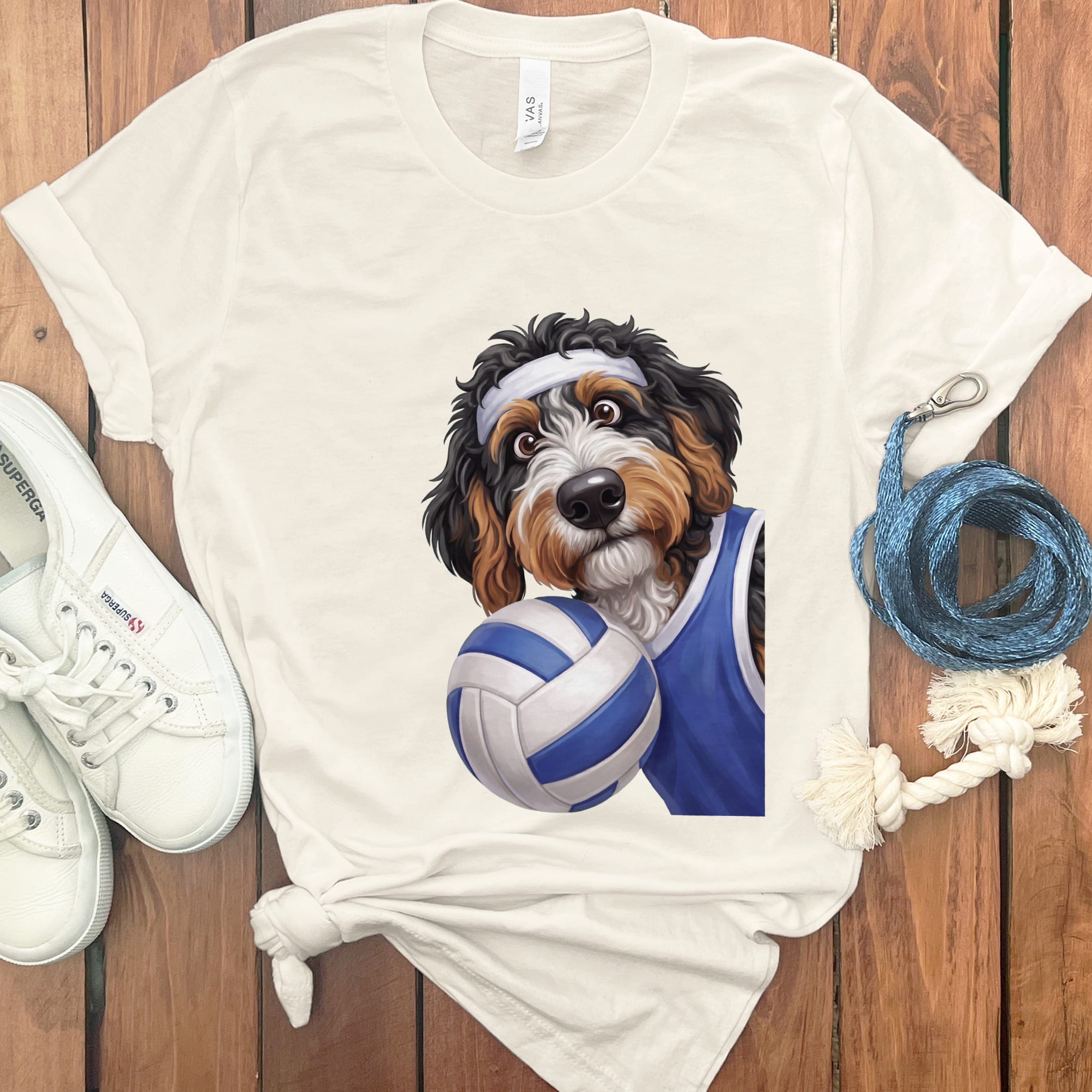 Bernedoodle Volleyball Player T-Shirt in Natural / S by Puppy Jo