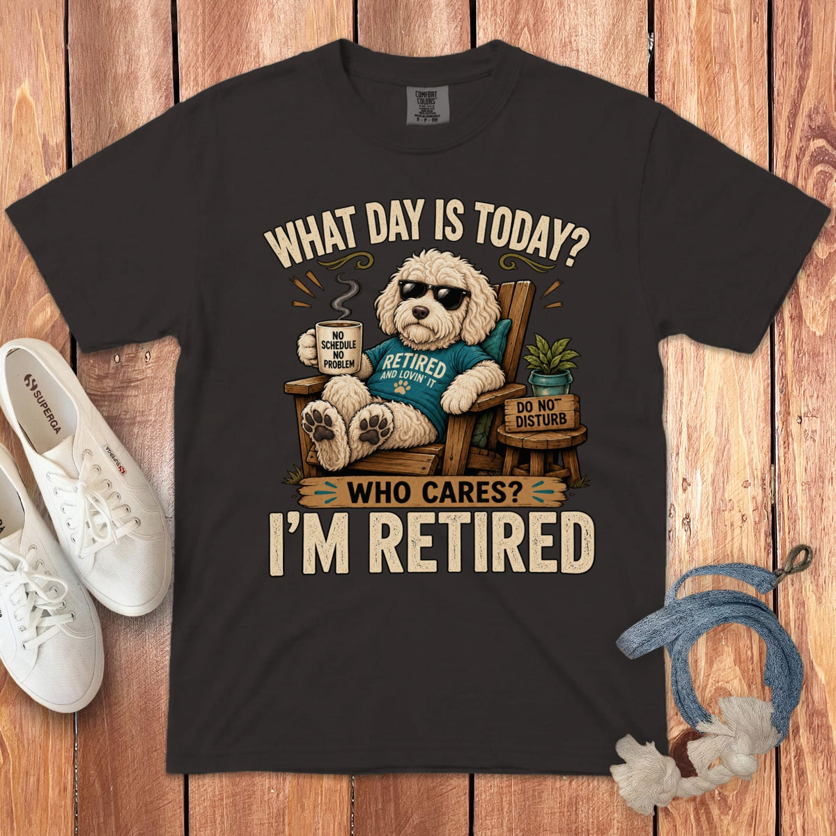 I'm Retired Cream Goldendoodle Signature T-Shirt in Graphite / S by Puppy Jo