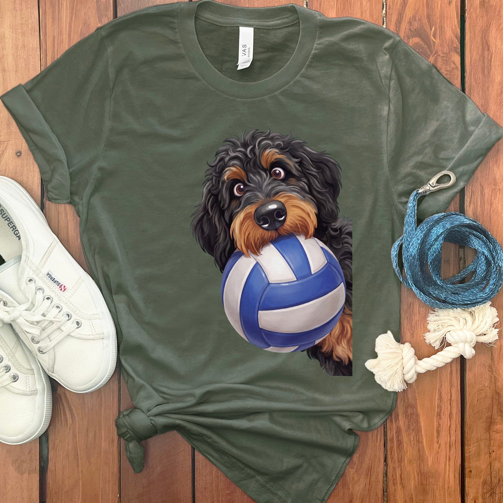 Phantom Goldendoodle Volleyball T-Shirt in Military Green / S by Puppy Jo