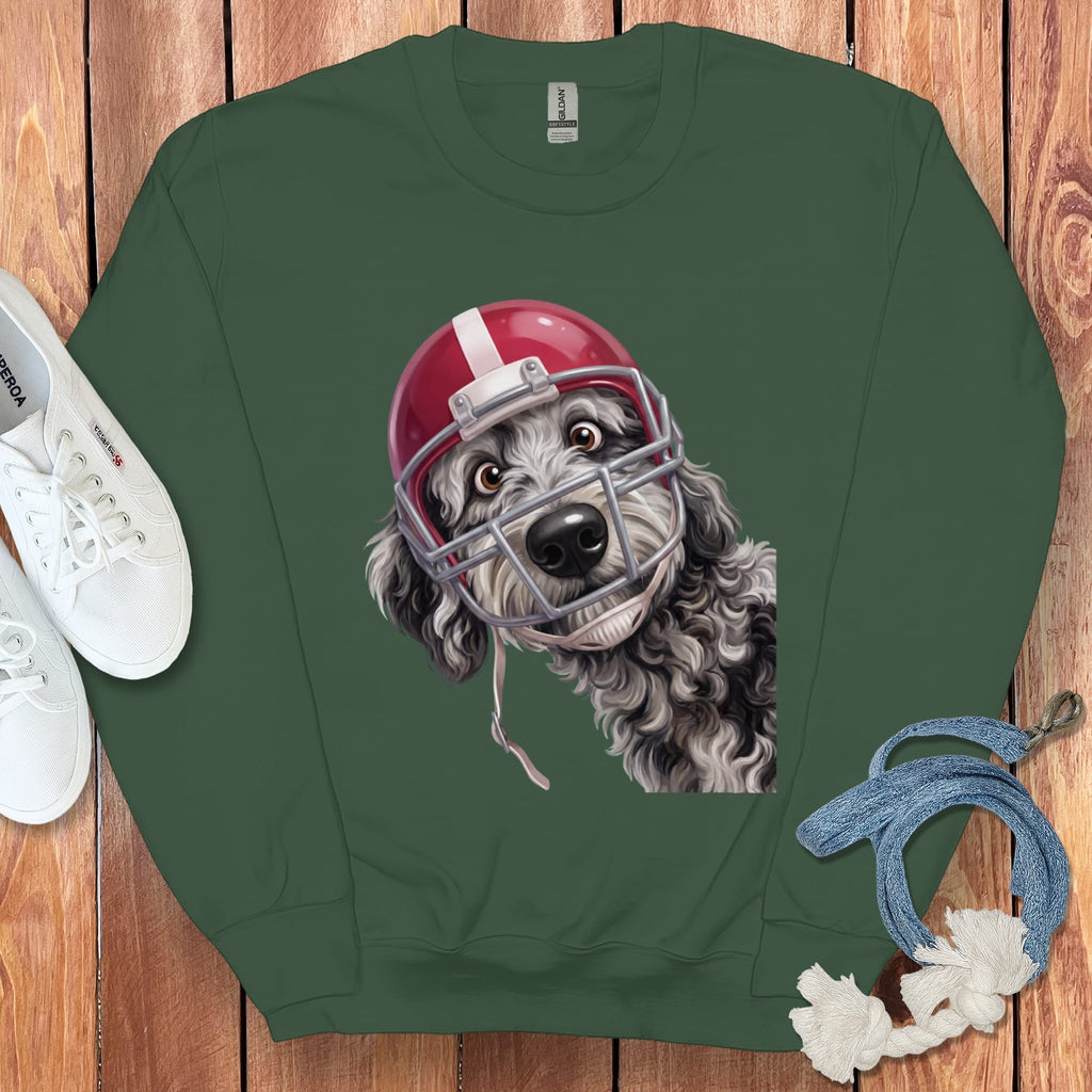 Merle Goldendoodle Football Helmet Sweatshirt in Forest Green / S by Puppy Jo