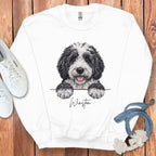Cute Fluffy Dog Illustration on White Sweatshirt