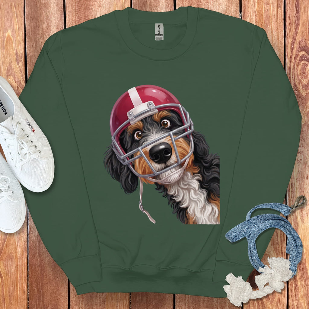 Bernedoodle Football Helmet Sweatshirt in Forest Green / S by Puppy Jo