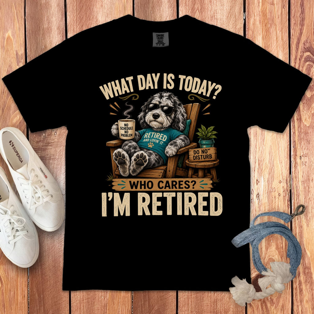 I'm Retired Merle Goldendoodle Signature T-Shirt in Black / S by Puppy Jo