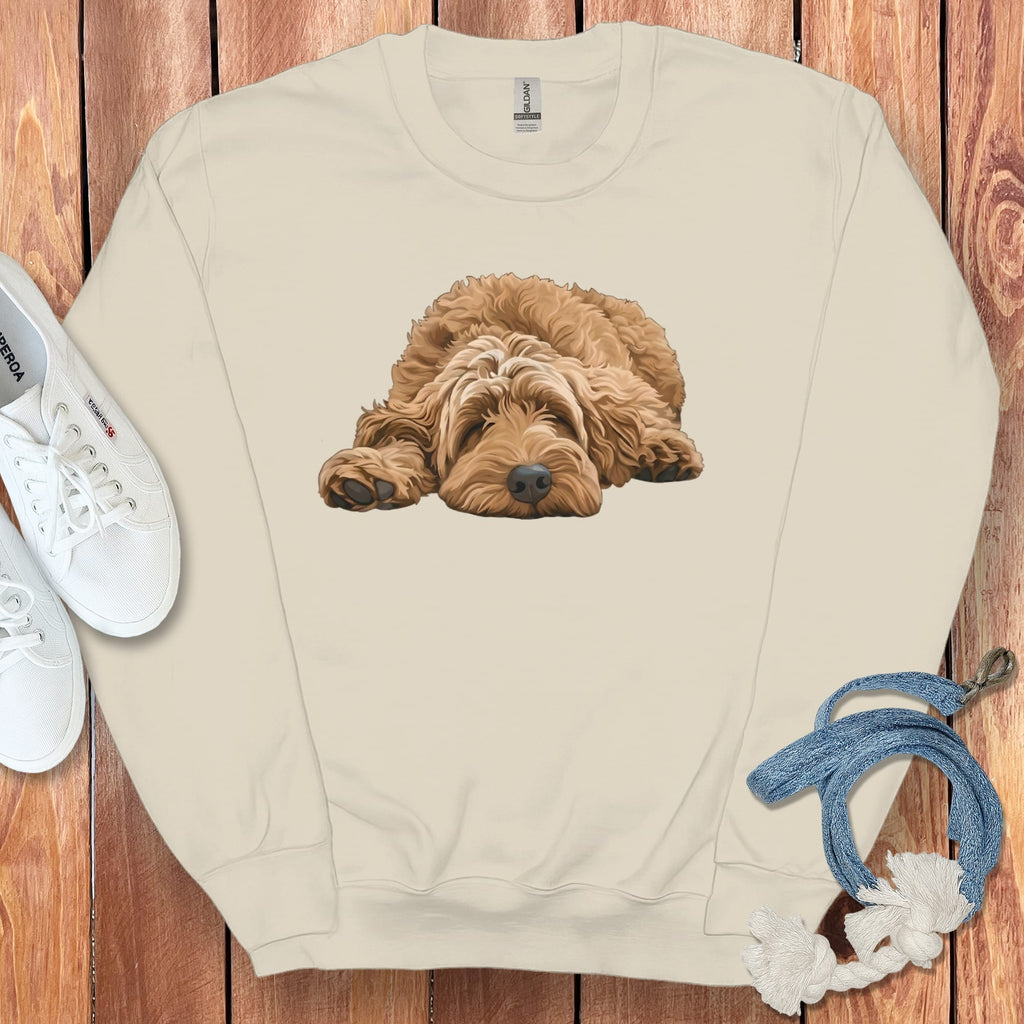 Apricot Goldendoodle Snoozing Sweatshirt in Sand / S by Puppy Jo
