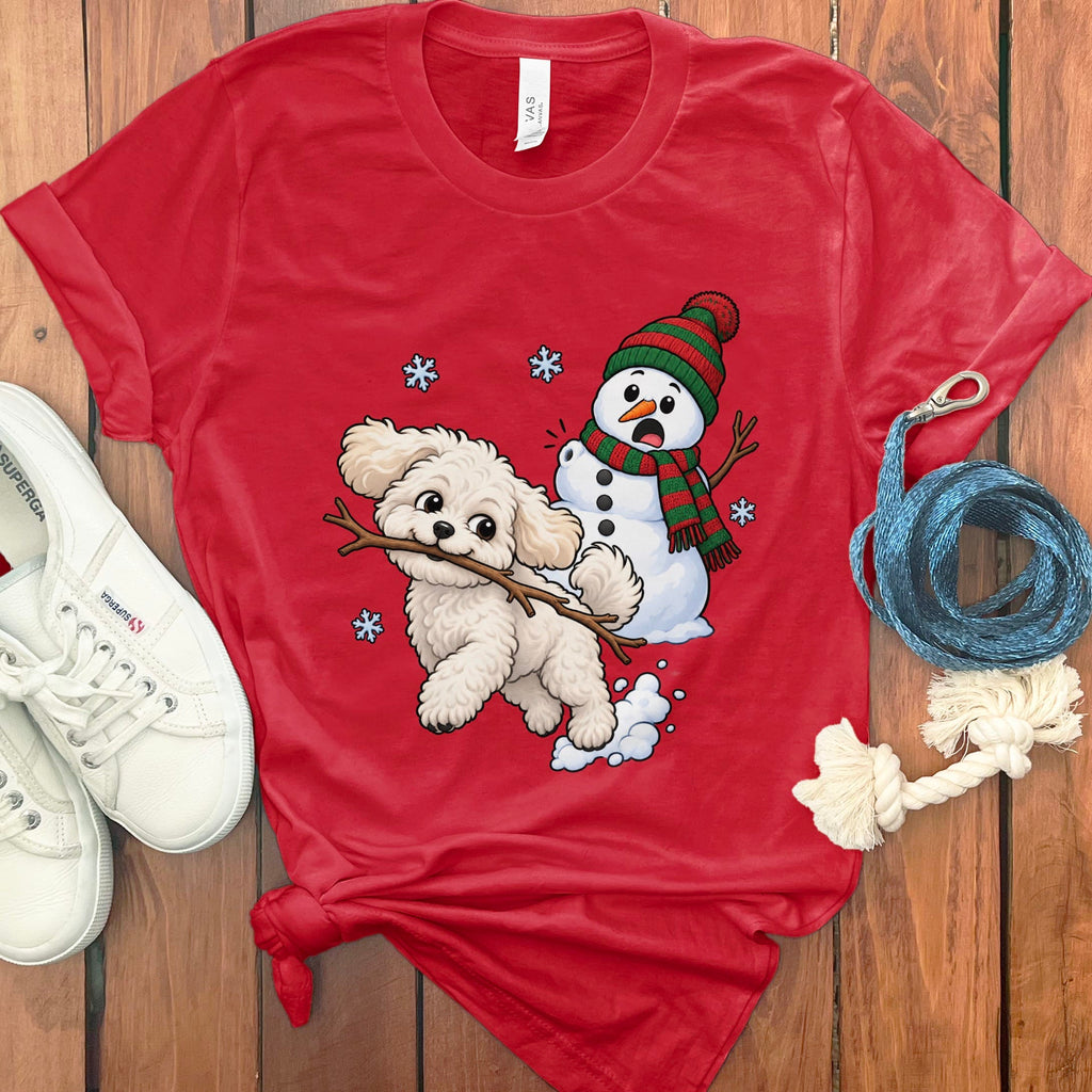 Maltipoo Snowman T-Shirt in Red / S by Puppy Jo