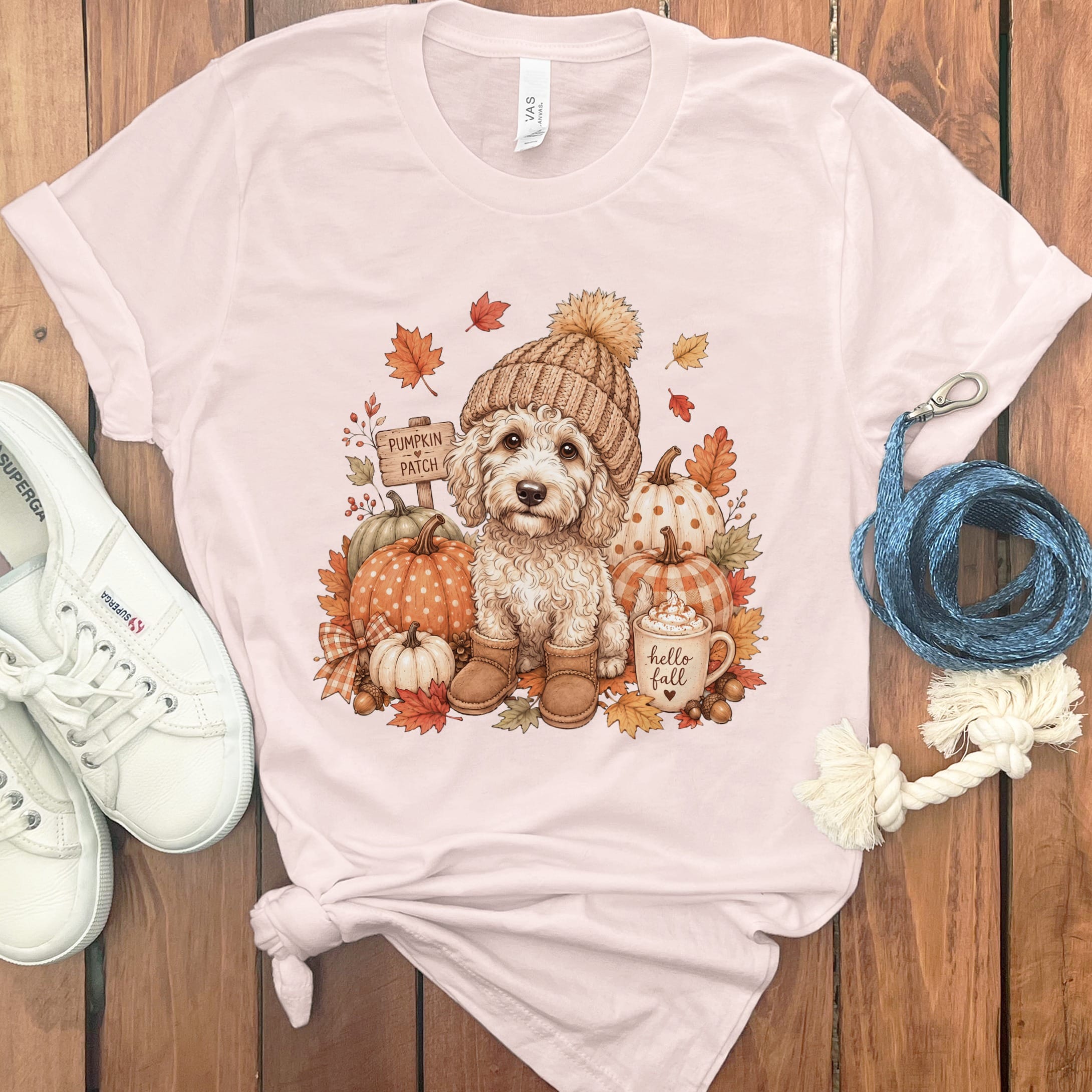 Maltipoo Pumpkin Patch T-Shirt in Soft Pink / S by Puppy Jo