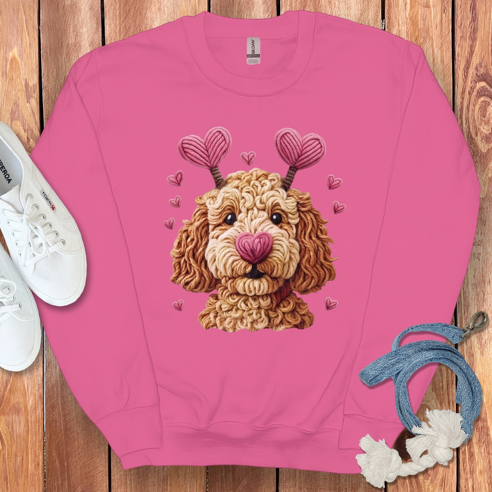 Cute Dog Love Hearts Knit Pattern Sweatshirt
