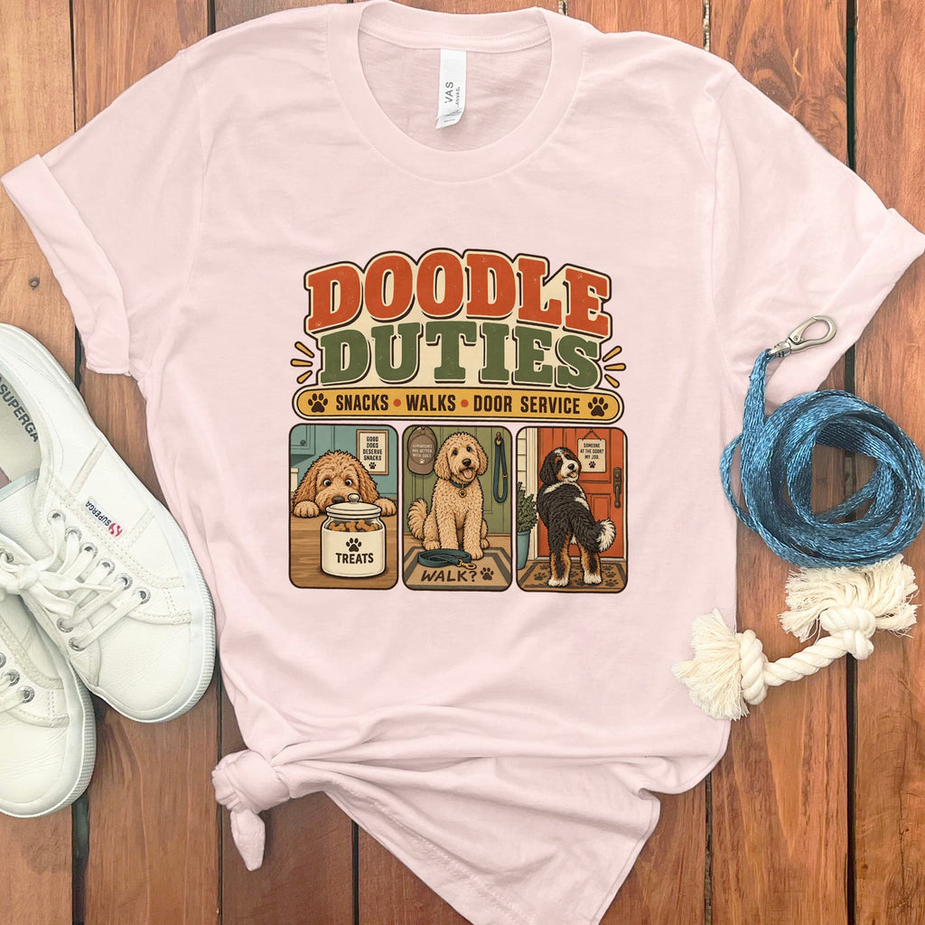 Doodle Duties T-Shirt in Soft Pink / S by Puppy Jo