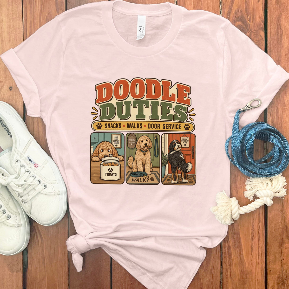 Doodle Duties T-Shirt in Soft Pink / S by Puppy Jo