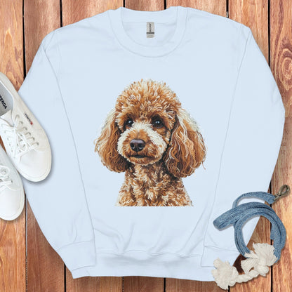Adorable Brown Poodle Print White Sweatshirt