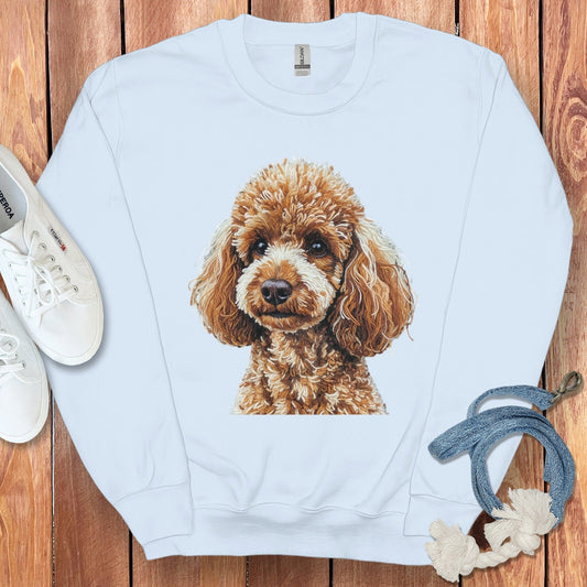 Adorable Brown Poodle Print White Sweatshirt