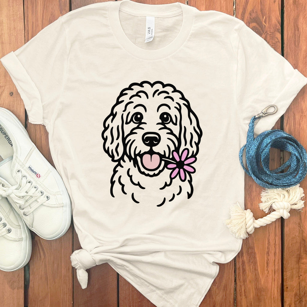 Adorable Dog Graphic Tee with Flower Illustration