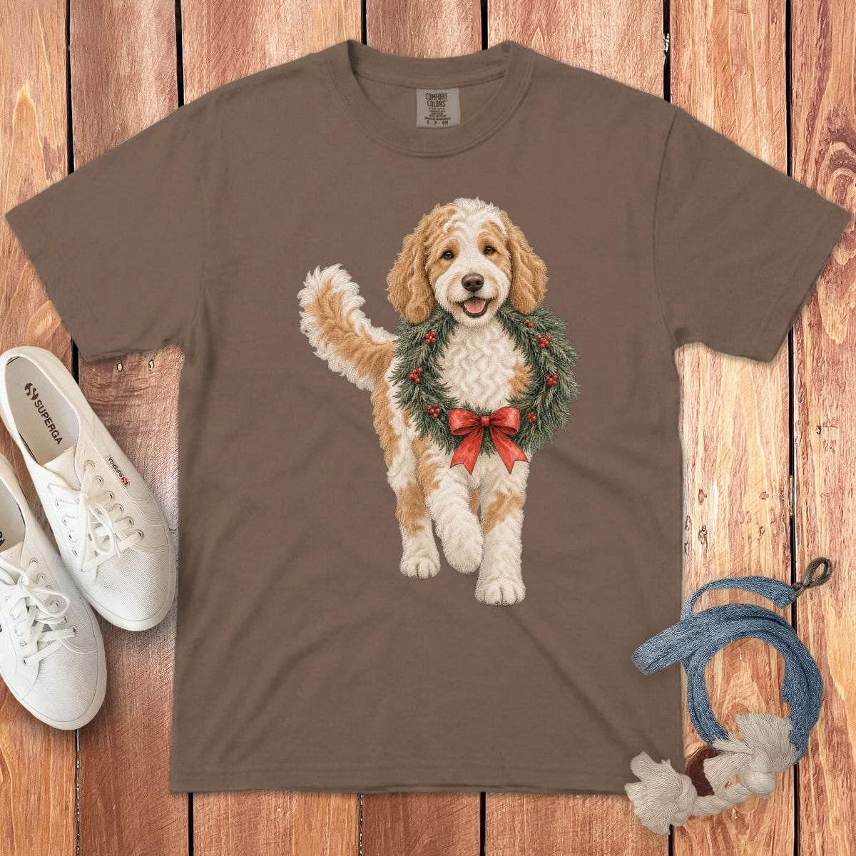 Parti Goldendoodle Wreath Signature T-Shirt in Espresso / S by Puppy Jo