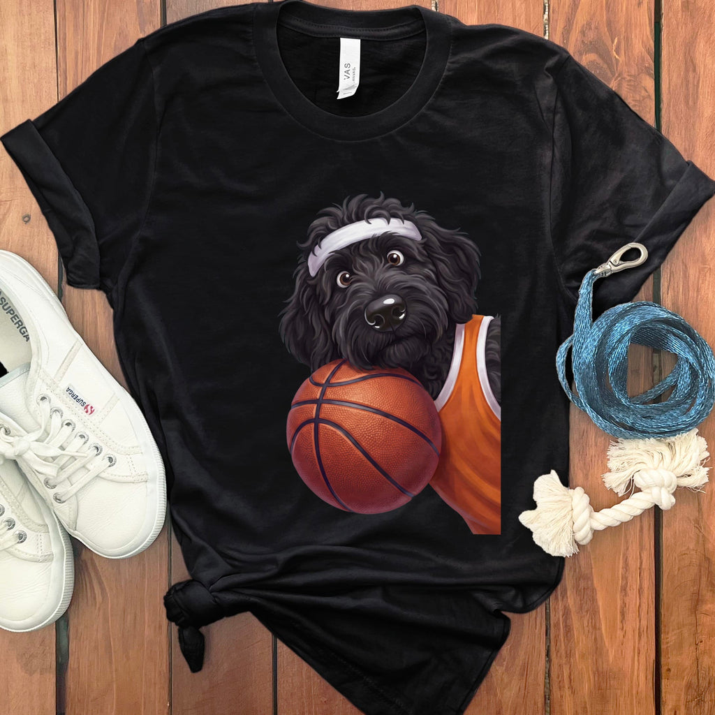 Black Goldendoodle Basketball Player T-Shirt in Black / S by Puppy Jo